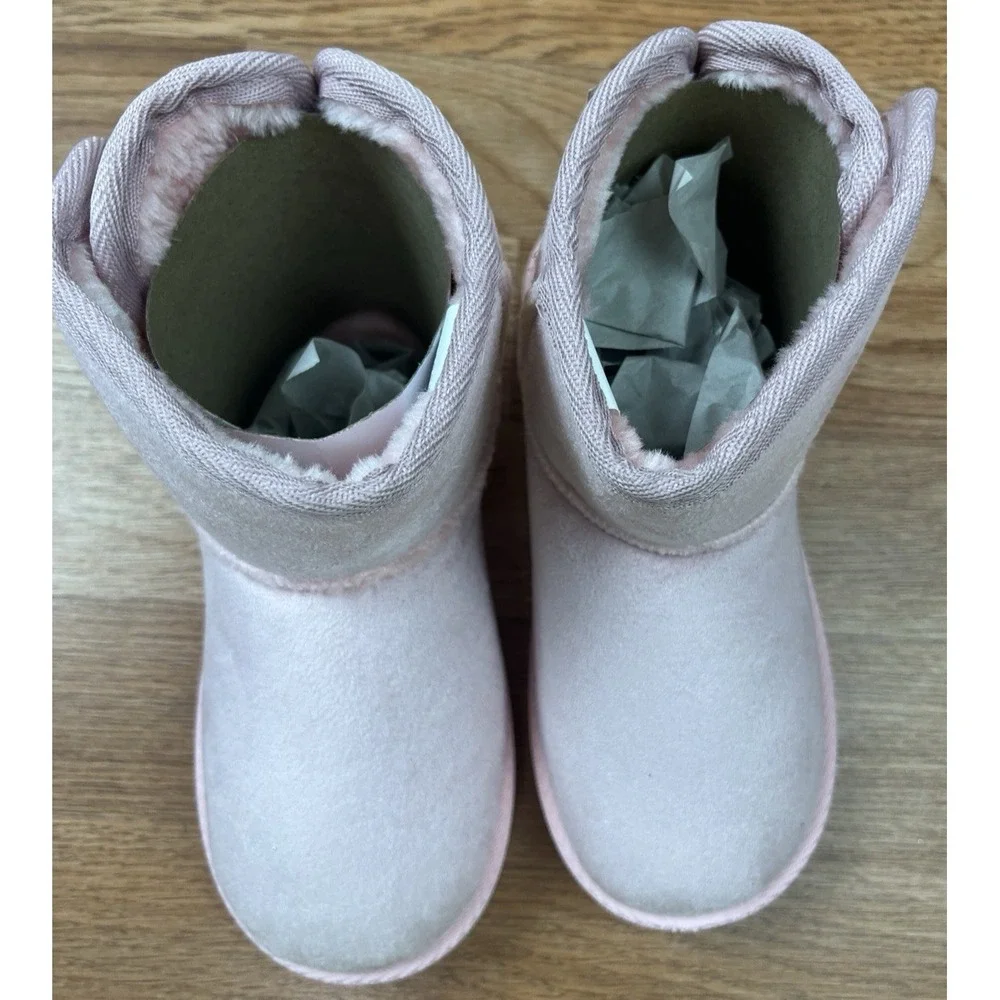 Olivia Miller Sparkle Butterfly Boots Pink, Big Girls Size 1 Faux Shearling NEW